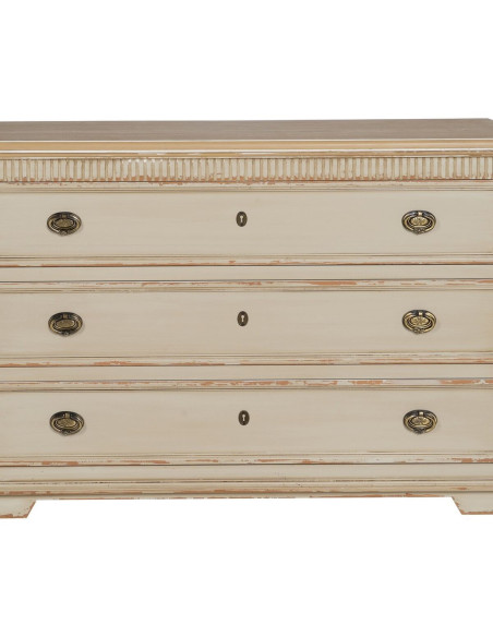Commode vintage rétro 3 tiroirs en Bois de sapin Crème Naturel Vieilli Mazarine - 5