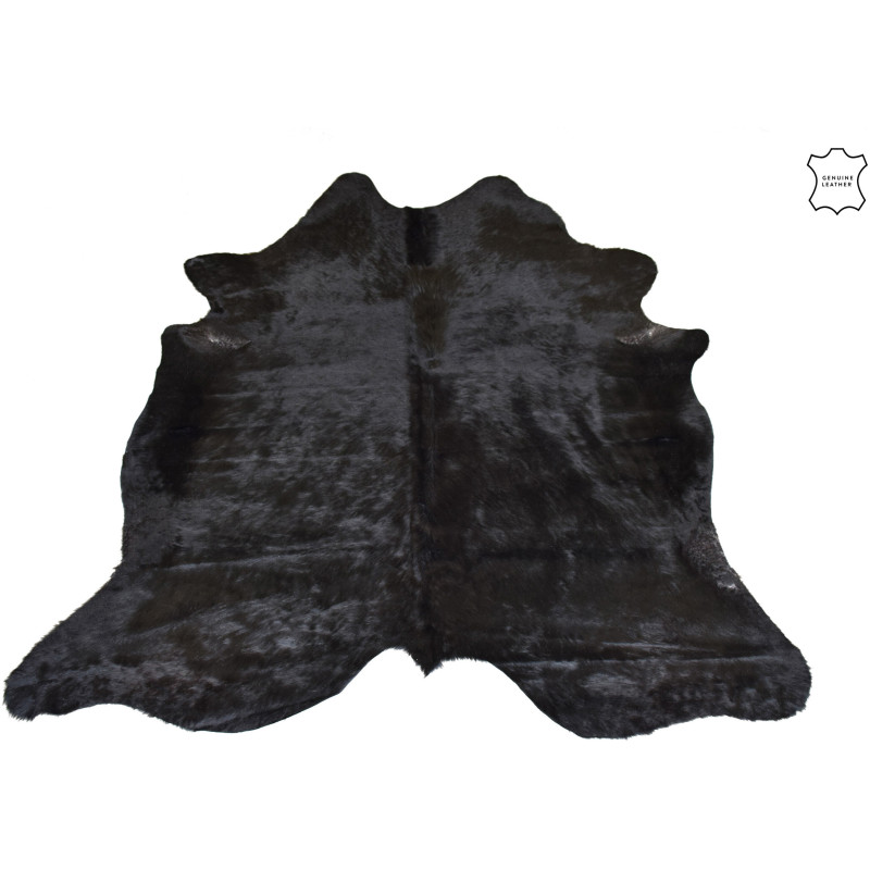 Tapis Peau de vache Cow en cuir véritable Noir 190x230 - 1