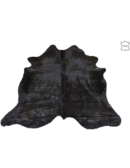 Tapis Peau de vache Cow en cuir véritable Noir 190x230 - 1