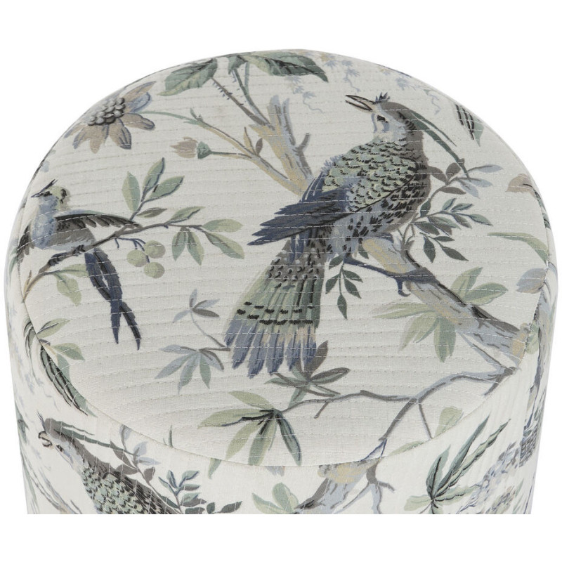 Pouf Shabby Chic Rond en Bois de manguier Naturel Coton Motif oiseaux Xandor - 2