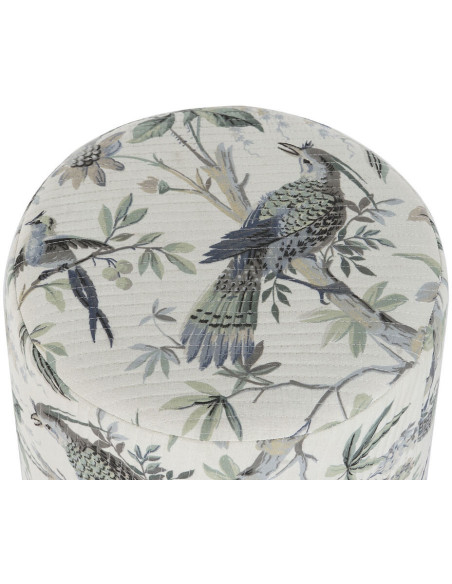 Pouf Shabby Chic Rond en Bois de manguier Naturel Coton Motif oiseaux Xandor - 2