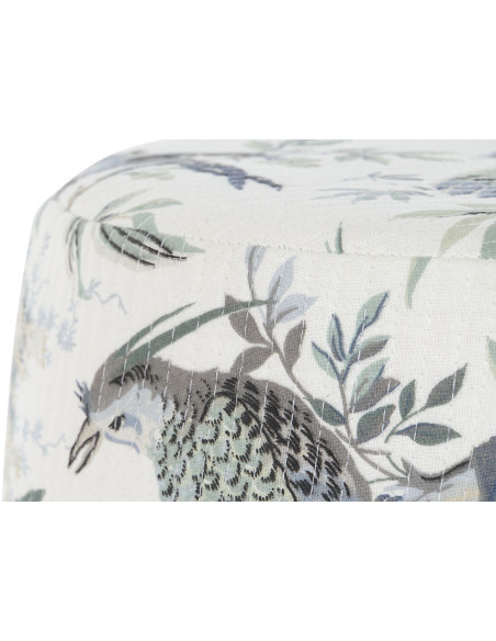 Pouf Shabby Chic Rond en Bois de manguier Naturel Coton Motif oiseaux Xandor - 3