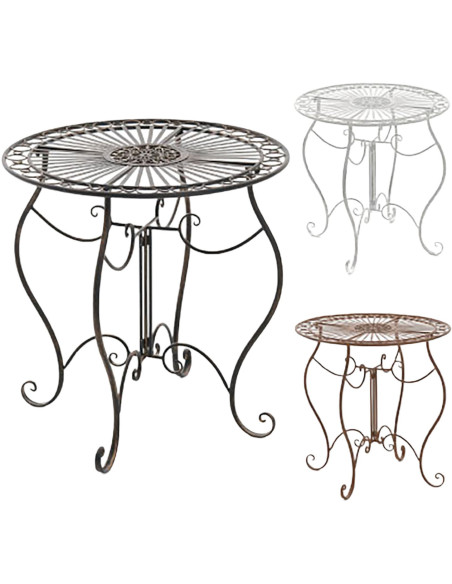 Table pour terrasse Ronde 2 personnes en Fer forgé Bronze Irena - 7