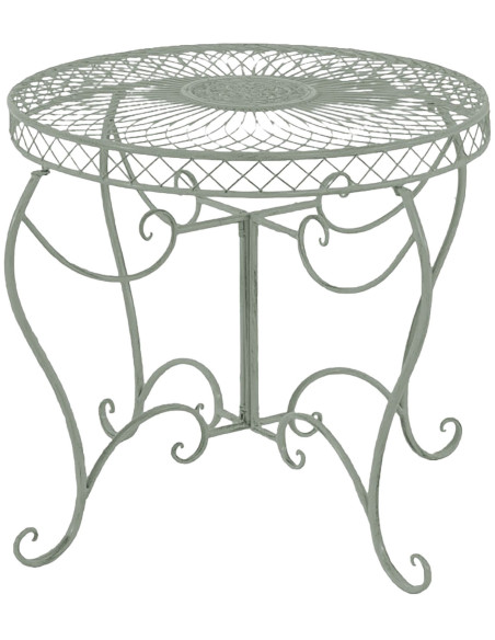 Table pour terrasse Ronde 4 personnes en Fer forgé Vert vieilli Macie - 1