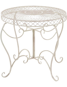 Table pour terrasse Ronde 4 personnes en Fer forgé Crème vieilli Macie - 1