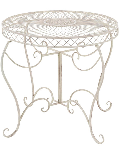 Table pour terrasse Ronde 4 personnes en Fer forgé Crème vieilli Macie - 1