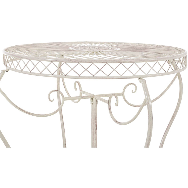 Table pour terrasse Ronde 4 personnes en Fer forgé Crème vieilli Macie - 3