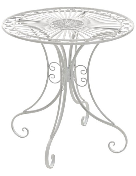 Table pour terrasse Ronde 2 personnes en Fer forgé Blanc vieilli Vesna - 1