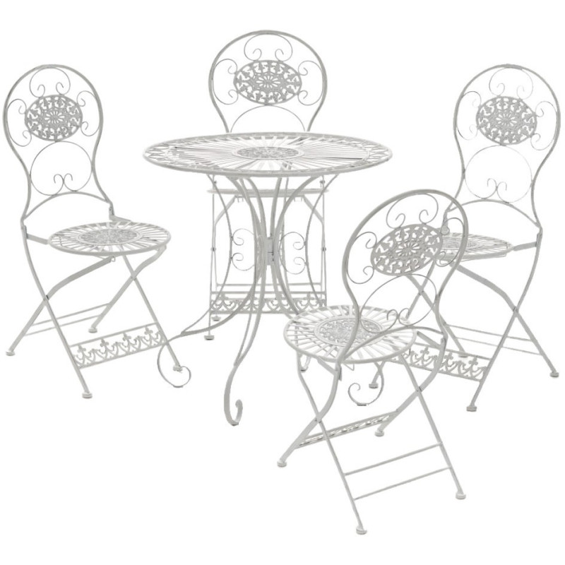 Table pour terrasse Ronde 2 personnes en Fer forgé Blanc vieilli Vesna - 7