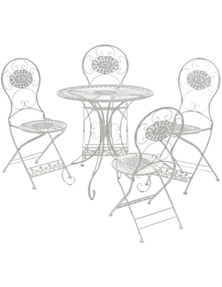 Table pour terrasse Ronde 2 personnes en Fer forgé Blanc vieilli Vesna - 7