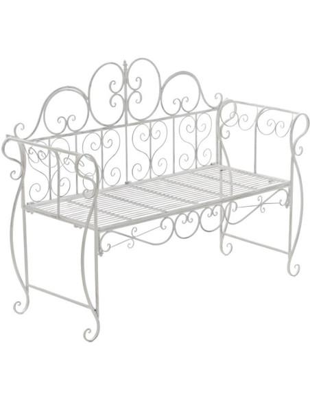 Banc de jardin 2 places en Fer forgé Blanc vieilli Austyn - 1