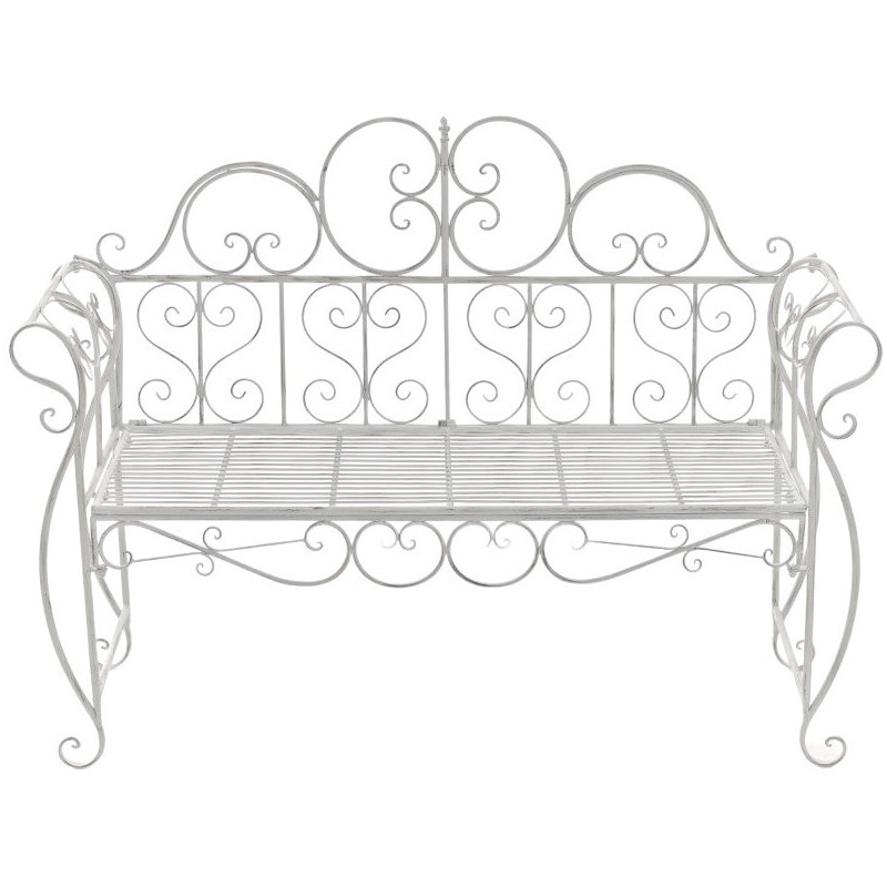 Banc de jardin 2 places en Fer forgé Blanc vieilli Austyn - 2