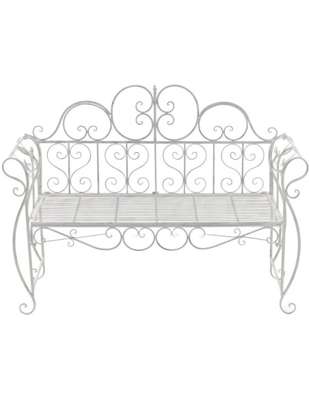 Banc de jardin 2 places en Fer forgé Blanc vieilli Austyn - 2