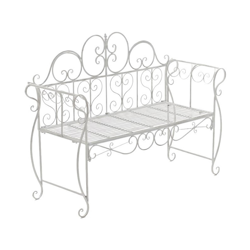 Banc de jardin 2 places en Fer forgé Blanc vieilli Austyn - 7