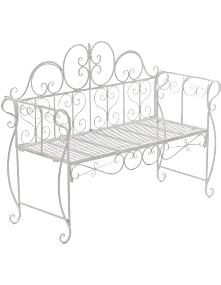 Banc de jardin 2 places en Fer forgé Blanc vieilli Austyn - 7