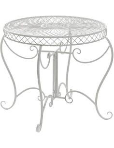 Table pour terrasse Ronde 4 personnes en Fer forgé Blanc vieilli Macie - 1