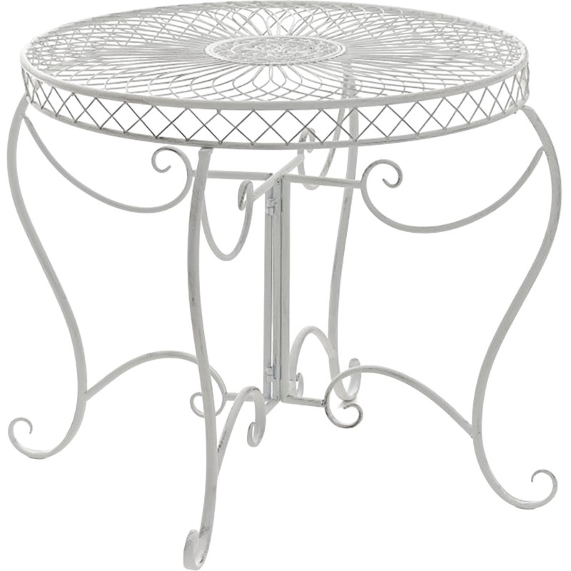Table pour terrasse Ronde 4 personnes en Fer forgé Blanc vieilli Macie - 1