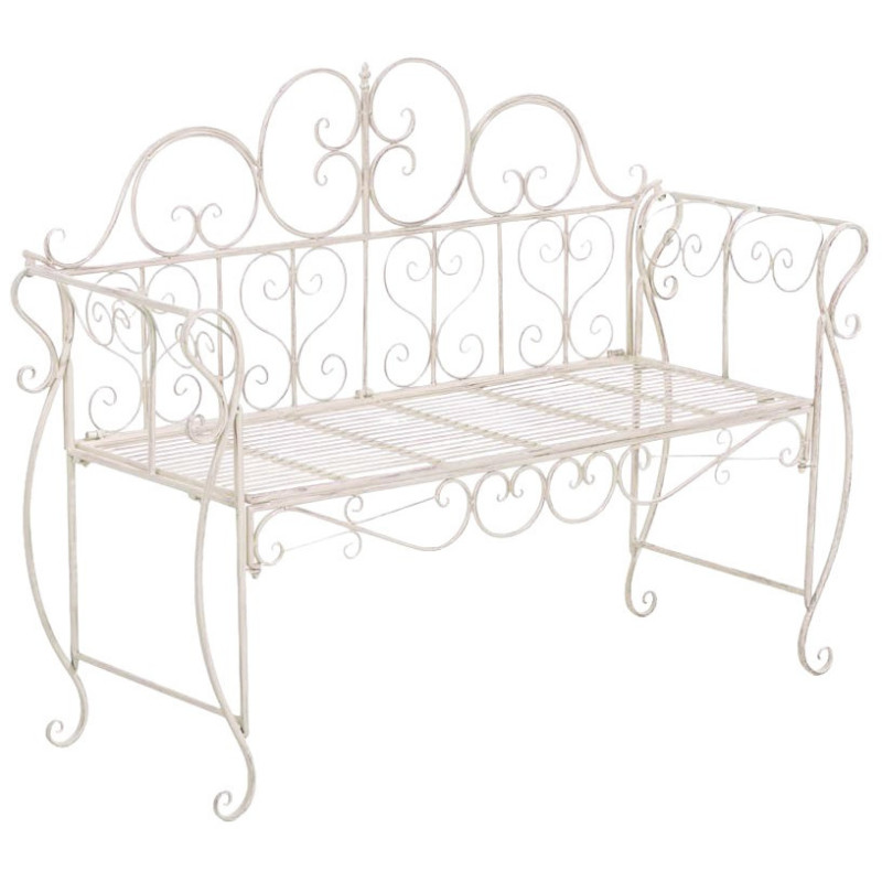 Banc de jardin 2 places en Fer forgé Crème vieilli Austyn - 1
