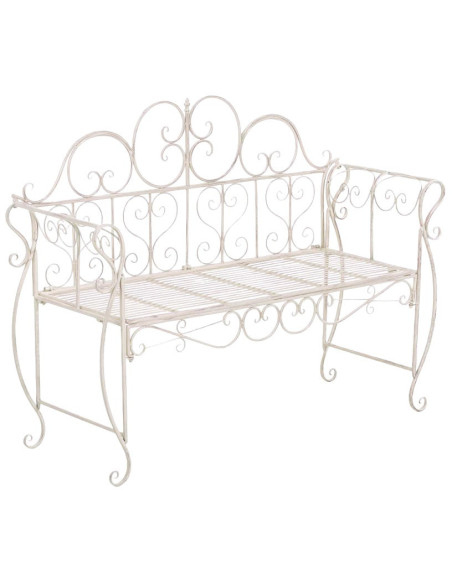 Banc de jardin 2 places en Fer forgé Crème vieilli Austyn - 1