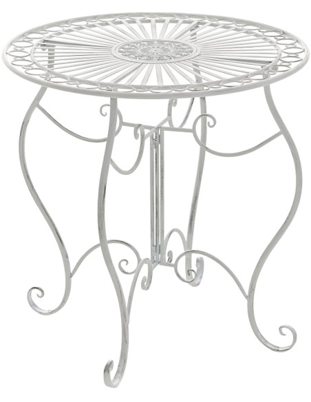 Table pour terrasse Ronde 2 personnes en Fer forgé Blanc vieilli Irena - 1