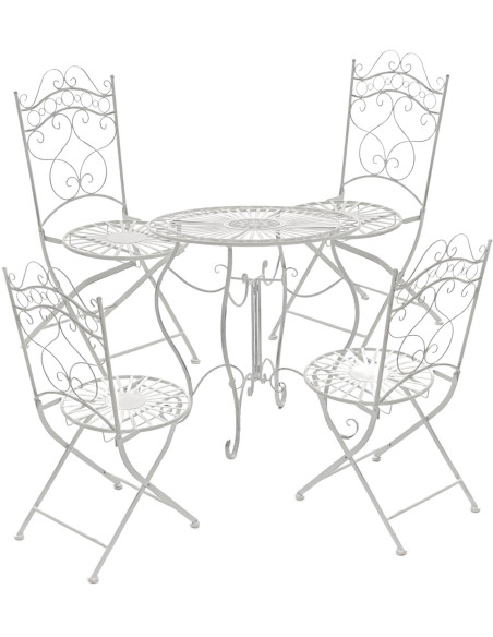 Table pour terrasse Ronde 2 personnes en Fer forgé Blanc vieilli Irena - 7