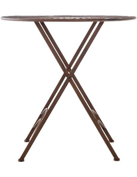 Table pour terrasse Ronde 2 personnes en Fer forgé Marron vieilli Heloise - 3
