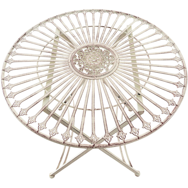Table pour terrasse Ronde 2 personnes en Fer forgé Crème vieilli Heloise - 3