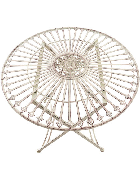 Table pour terrasse Ronde 2 personnes en Fer forgé Crème vieilli Heloise - 3