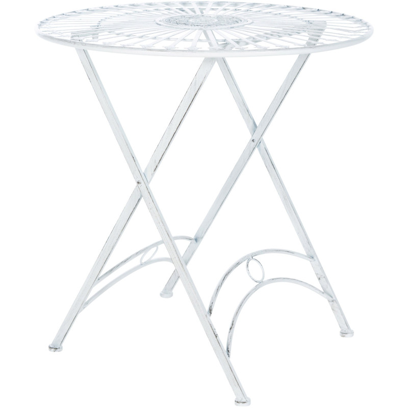 Table pour terrasse Ronde 2 personnes en Fer forgé Blanc vieilli Heloise - 1