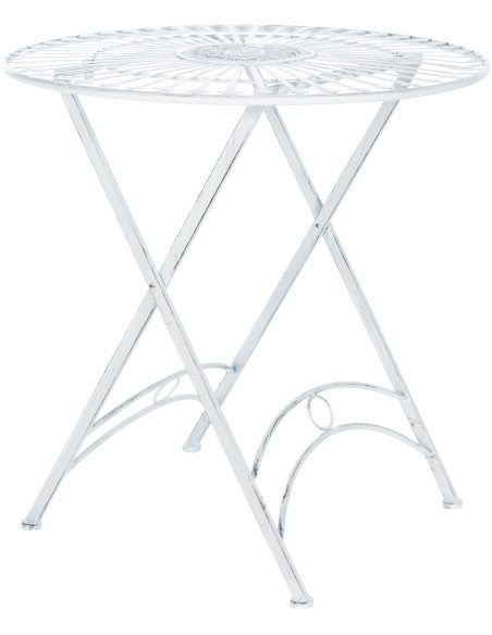 Table pour terrasse Ronde 2 personnes en Fer forgé Blanc vieilli Heloise - 1