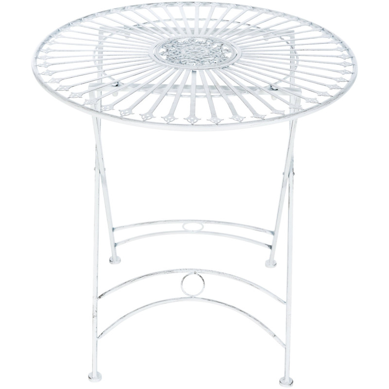 Table pour terrasse Ronde 2 personnes en Fer forgé Blanc vieilli Heloise - 3