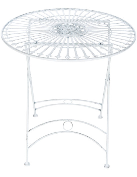 Table pour terrasse Ronde 2 personnes en Fer forgé Blanc vieilli Heloise - 3