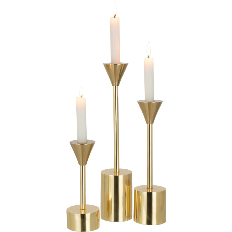 Bougeoir sur pied Emma Hauteur en Métal Doré Brillant (Lot de 2) - 1