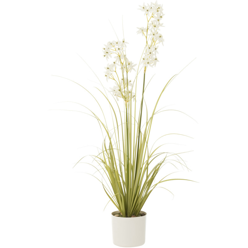 Plante artificielle Allium Hauteur 115 cm en Plastique Blanc Vert Avec pot - 1