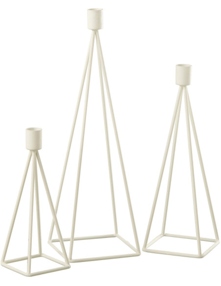 Bougeoir sur pied Géométrique Waxo Hauteur en Métal Blanc (Lot de 3) - 1