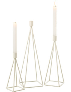 Bougeoir sur pied Géométrique Waxo Hauteur en Métal Blanc (Lot de 3) - 1 2