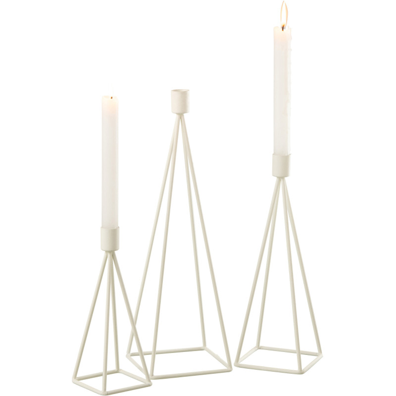 Bougeoir sur pied Géométrique Waxo Hauteur en Métal Blanc (Lot de 3) - 2