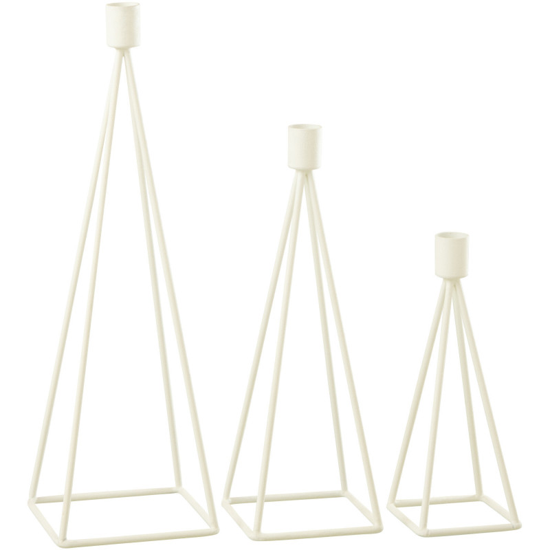 Bougeoir sur pied Géométrique Waxo Hauteur en Métal Blanc (Lot de 3) - 3