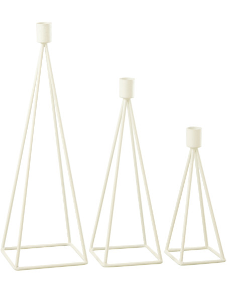 Bougeoir sur pied Géométrique Waxo Hauteur en Métal Blanc (Lot de 3) - 3