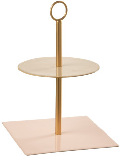 Présentoir pour gâteau 2 étages Alissa en Métal Rose Beige Doré J-Line - 1