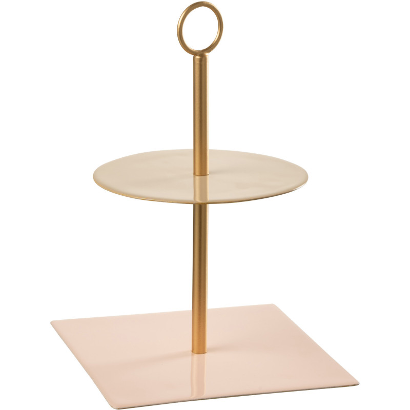 Présentoir pour gâteau 2 étages Alissa en Métal Rose Beige Doré J-Line - 1