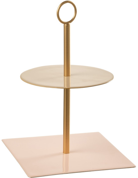 Présentoir pour gâteau 2 étages Alissa en Métal Rose Beige Doré J-Line - 1