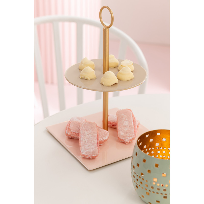 Présentoir pour gâteau 2 étages Alissa en Métal Rose Beige Doré J-Line - 2
