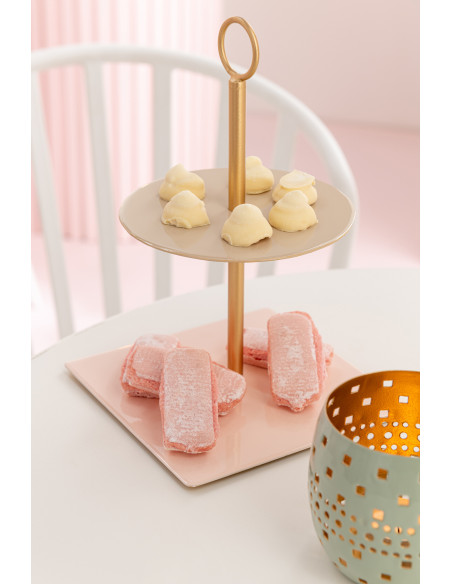 Présentoir pour gâteau 2 étages Alissa en Métal Rose Beige Doré J-Line - 2
