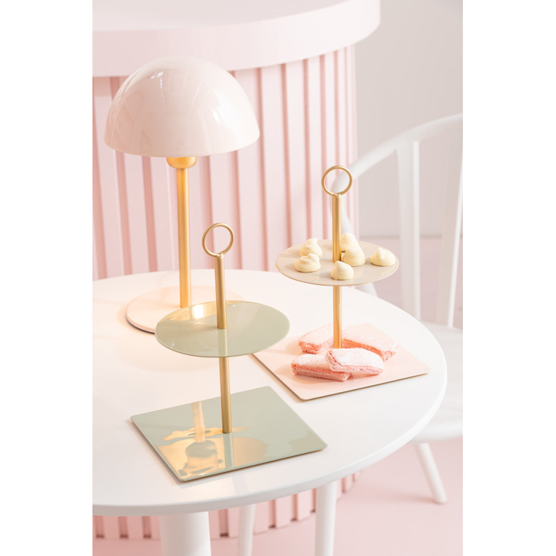 Présentoir pour gâteau 2 étages Alissa en Métal Rose Beige Doré J-Line - 3