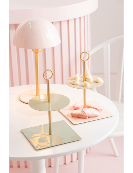 Présentoir pour gâteau 2 étages Alissa en Métal Rose Beige Doré J-Line - 3