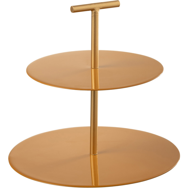 Présentoir pour gâteau Rond 2 étages Néo en Métal Ocre Doré J-Line - 1