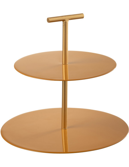 Présentoir pour gâteau Rond 2 étages Néo en Métal Ocre Doré J-Line - 1