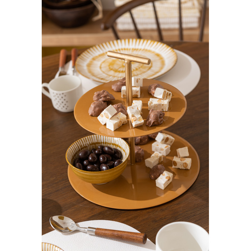 Présentoir pour gâteau Rond 2 étages Néo en Métal Ocre Doré J-Line - 2