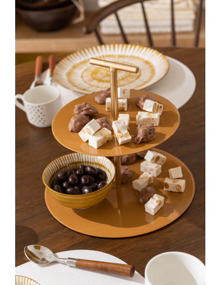 Présentoir pour gâteau Rond 2 étages Néo en Métal Ocre Doré J-Line - 2
